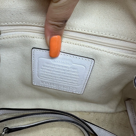 Coach Bleecker Mini Preston Striped Canvas Leather Satchel Yellow White - Picture 3 of 8